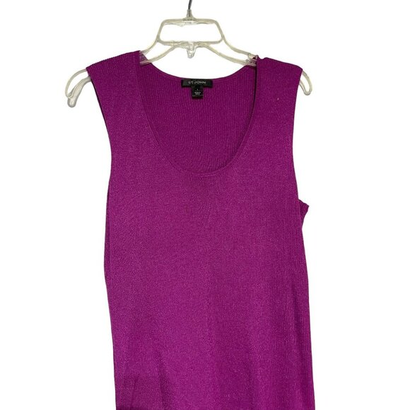 St. John Women's Purple Wool Blend Ribbed Sweater Sleeveless Size L - Picture 2 of 6
